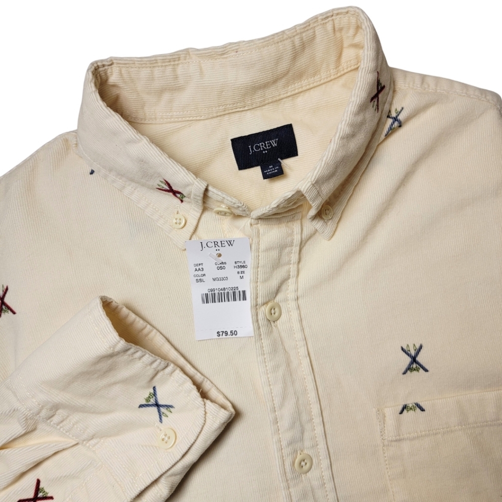 J. Crew Fine-Wale Corduroy Cream Motif Shirt - Picture 9 of 9